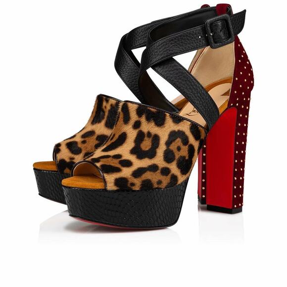 Christian Louboutin Shoes - Christian Louboutin Bingirl Plume 130 Black Leopard Platform Sandal Heel Pump 36